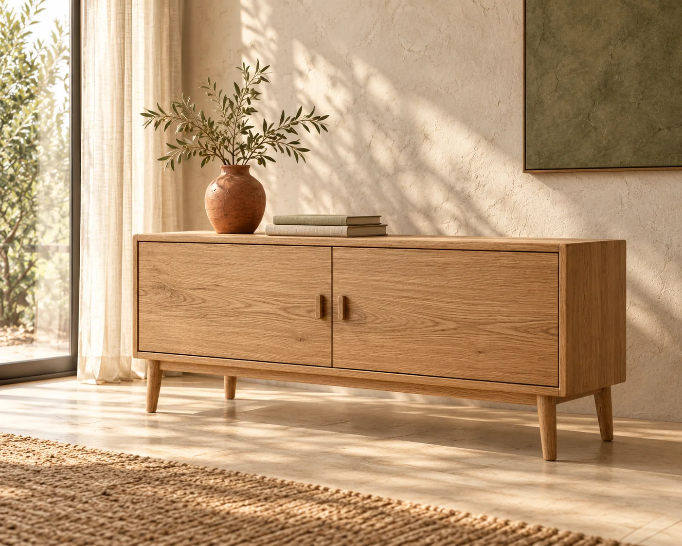 An original timber console design study with tapered legs and quiet details